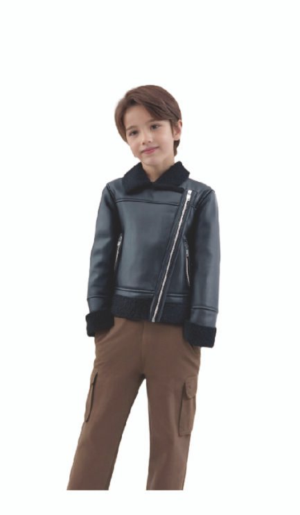 Boys' Faux Leather Jacket with Sheepskin Collar