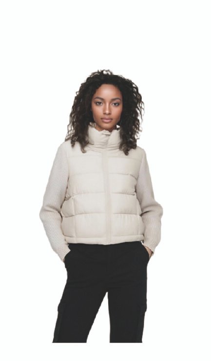 Short Padding Jacket with Shearling Sleeves