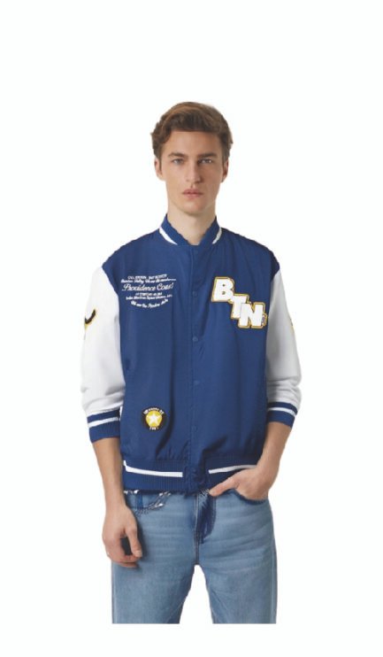 Varsity Cloth Bomber Jacket - Blue